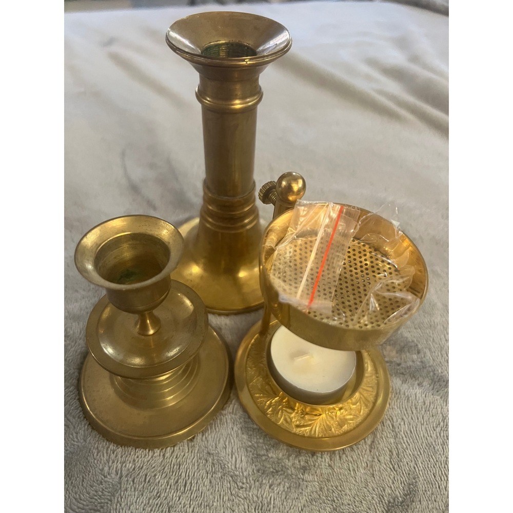 Lot 3 Vintage Brass Candle Holders‎ Taper Tealight Ornate Mixed Styles